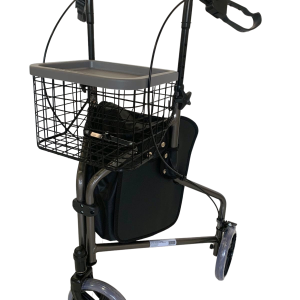 Andador Em Aluminio De 03 Rodas Prata Com Cesto