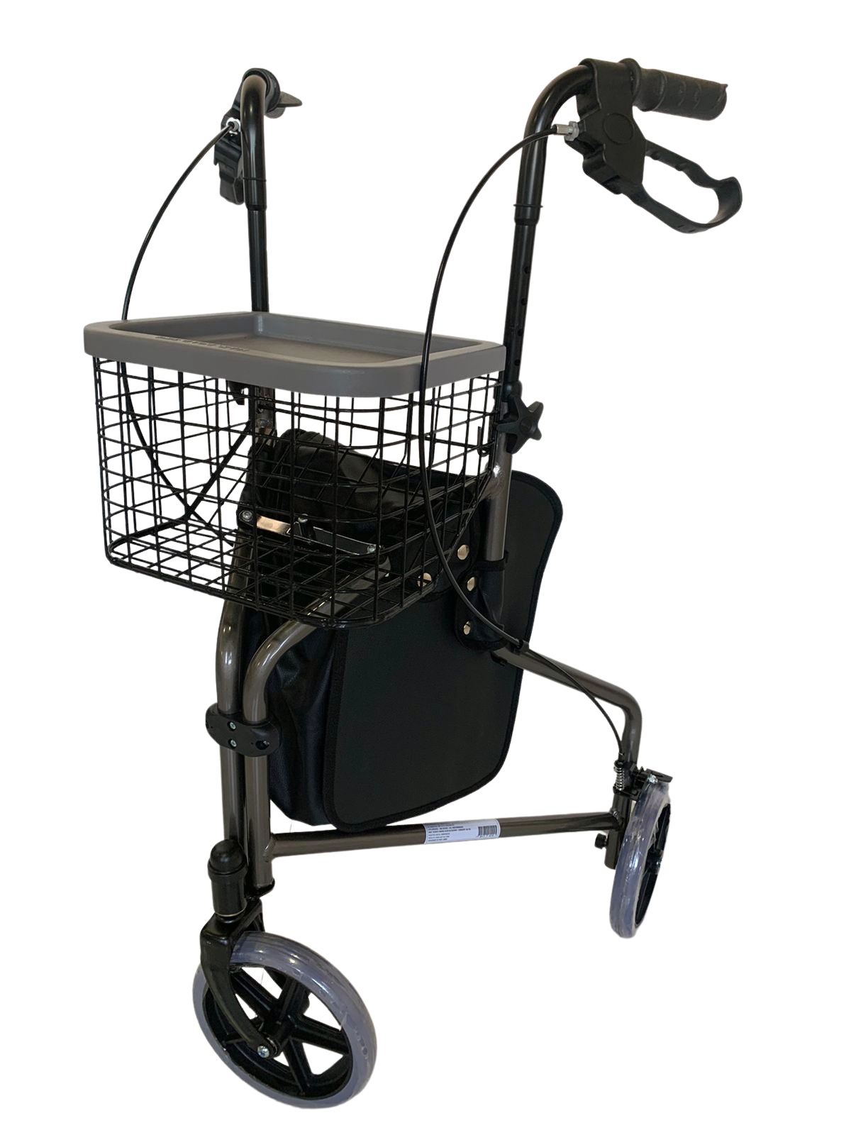 Andador Em Aluminio De 03 Rodas Prata Com Cesto