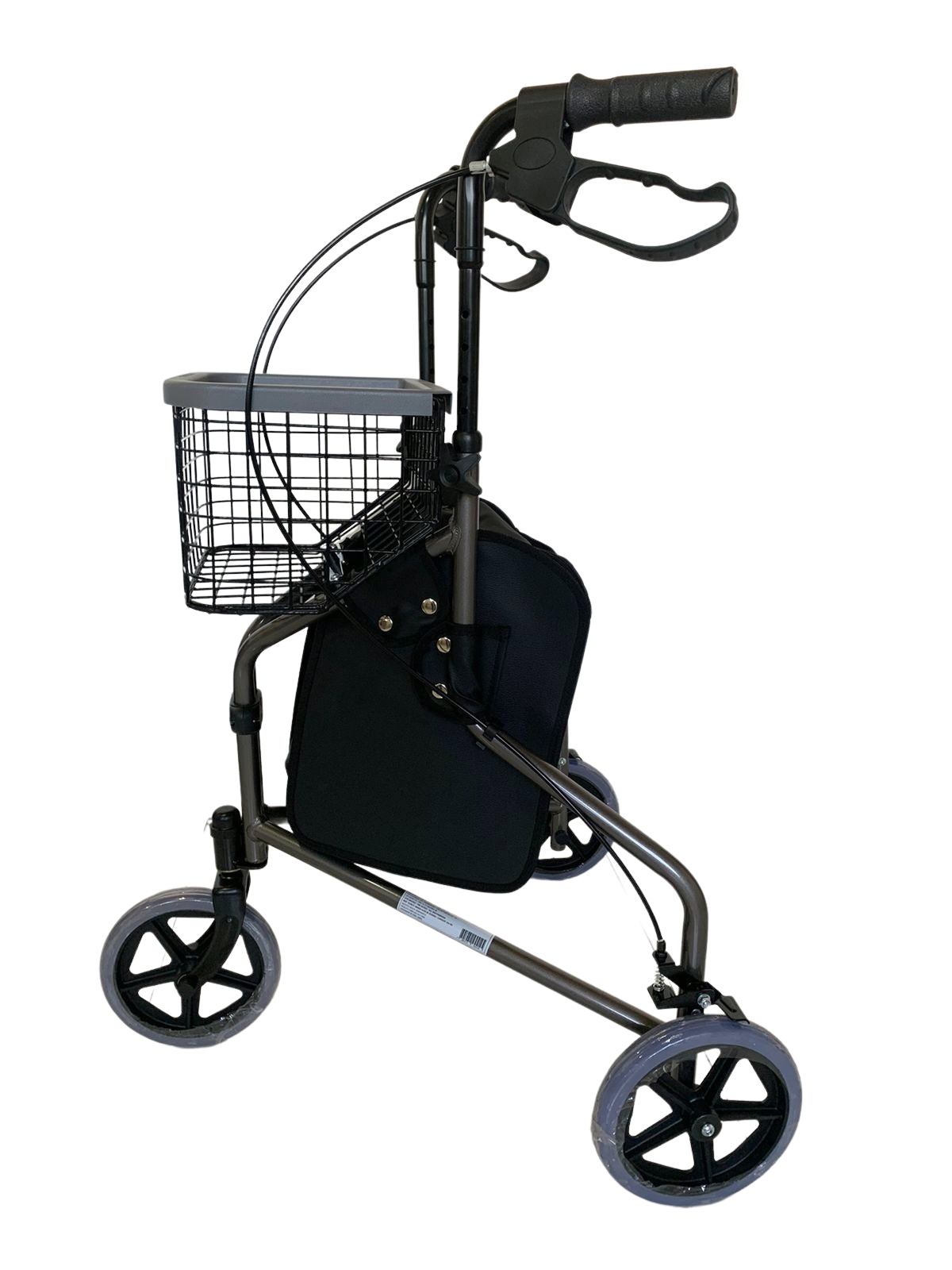 Andador Em Aluminio De 03 Rodas Prata Com Cesto - Imagem 2