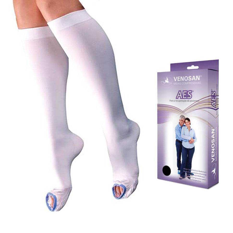 MEIA PANTURRILHA ANTITROMBO VENOSAN AES AD 18MMHG PE ABERTO BRANCA