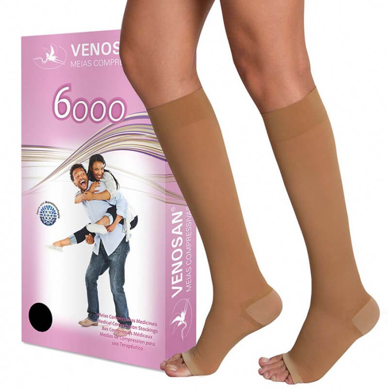 MEIA PANTURRILHA VENOSAN 6000 AD 20-30 PE ABERTO BEGE
